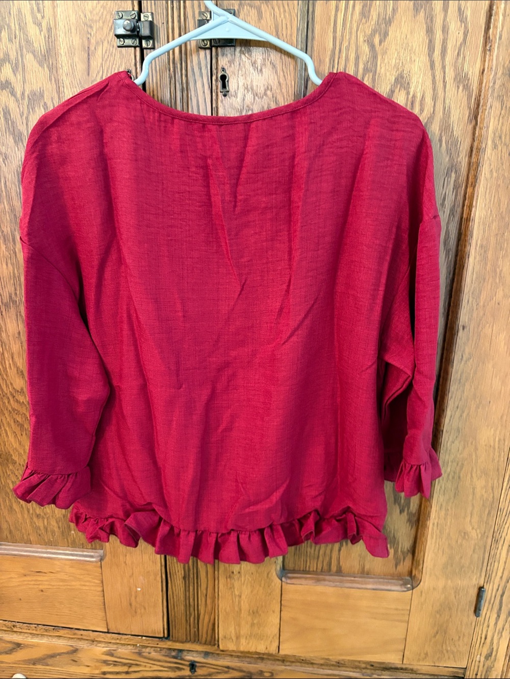 SHEIN Red Ruffle-Hem Blouse - Picture 2 of 3
